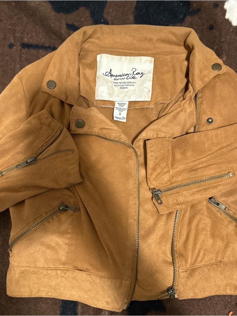American Rag Suede-Look Camel Brown Moto Jacket